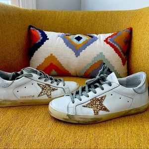 Golden goose white sneakers with glitter gold star